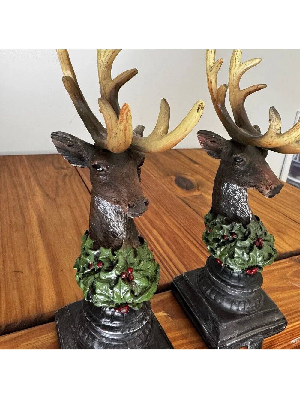 Reindeer Buck Christmas Stocking Hanger Holders Antlers Rustic Woodland Holly